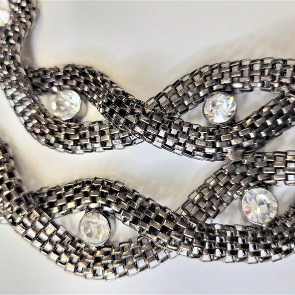 Long Hematite tone Necklace, Gunmetal Tone Two Strand Chain Necklace - Picture 9 of 16